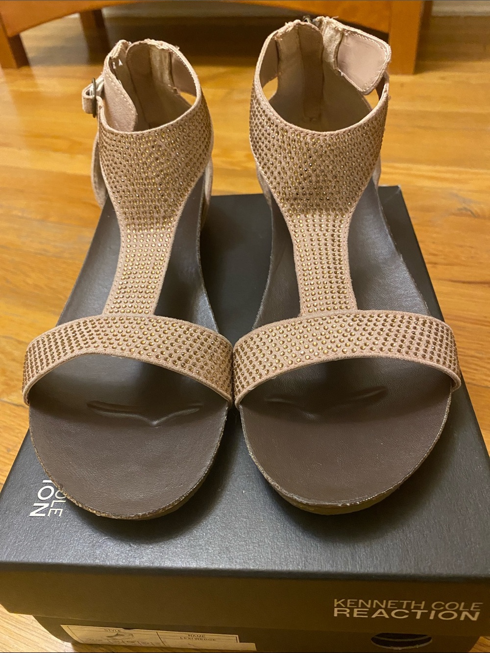 KENNETH COLE REACTION LEXI PEWTER WEDGE SANDALS BIG GIRL SZ 5